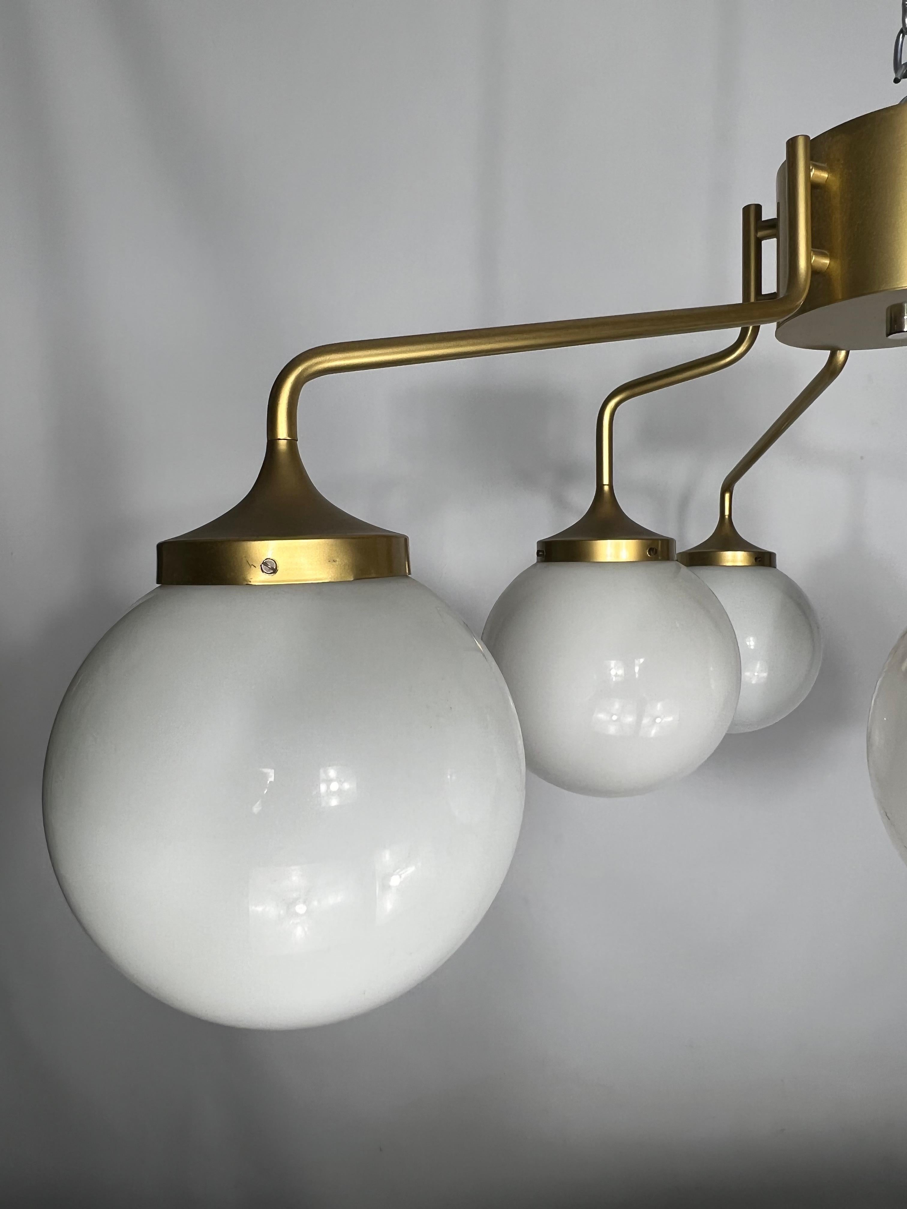 Monumental Mid-Century Brass and Milk Glass Ceiling Lamp by Reggiani, Italy 1970 For Sale 3