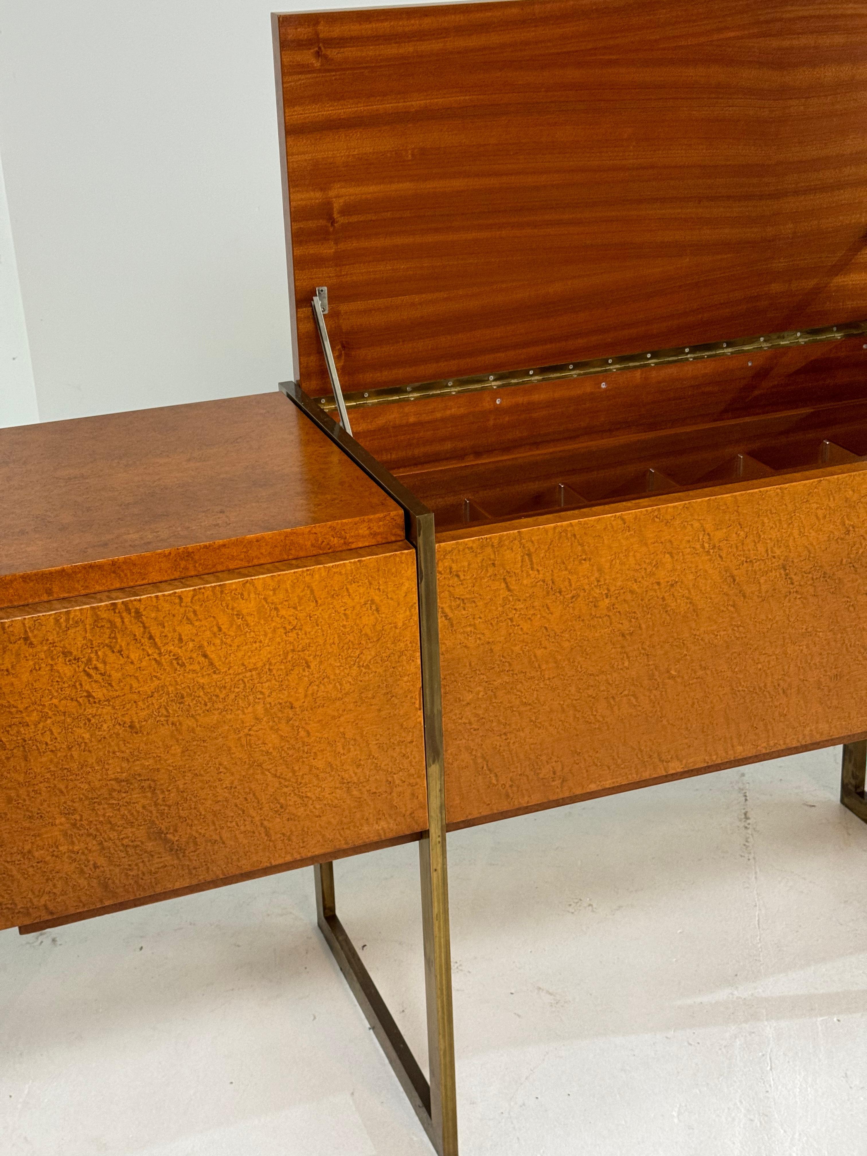 Monumental Mid-Century Burlwood and Brass Sideboard For Sale 5