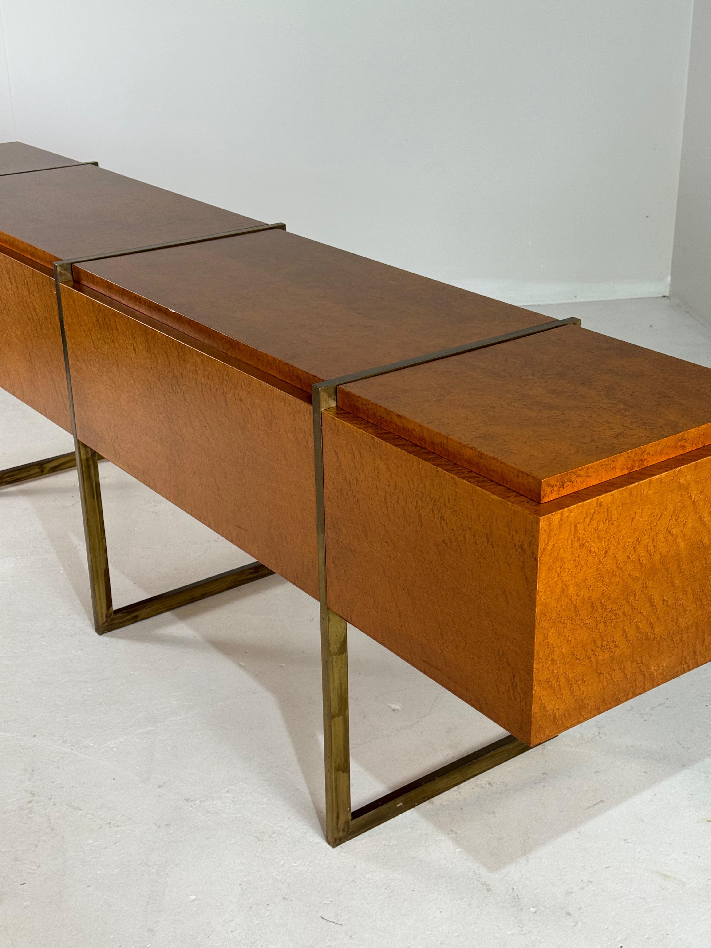 Monumental Mid-Century Burlwood and Brass Sideboard For Sale 6