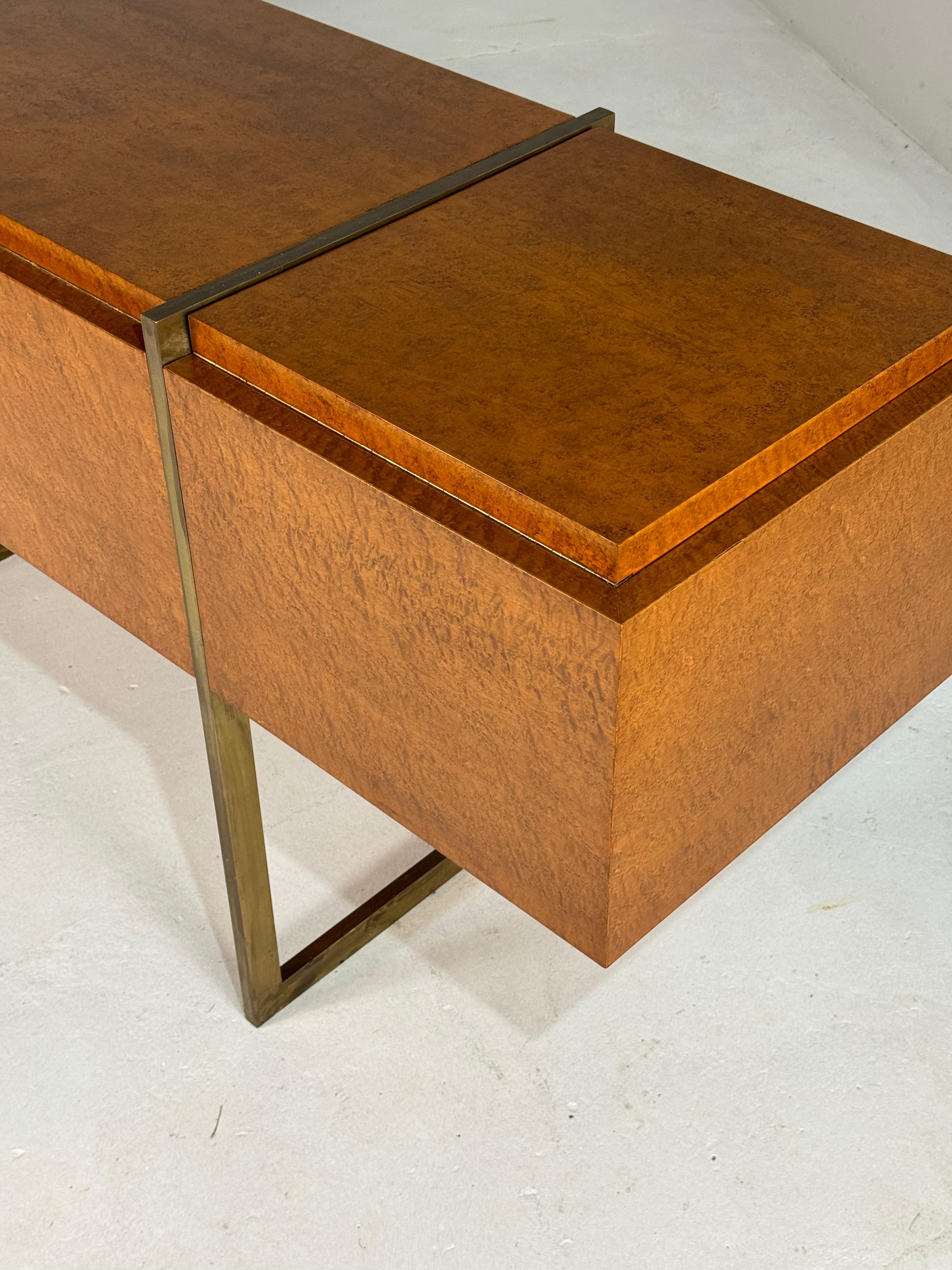Monumental Mid-Century Burlwood and Brass Sideboard For Sale 7