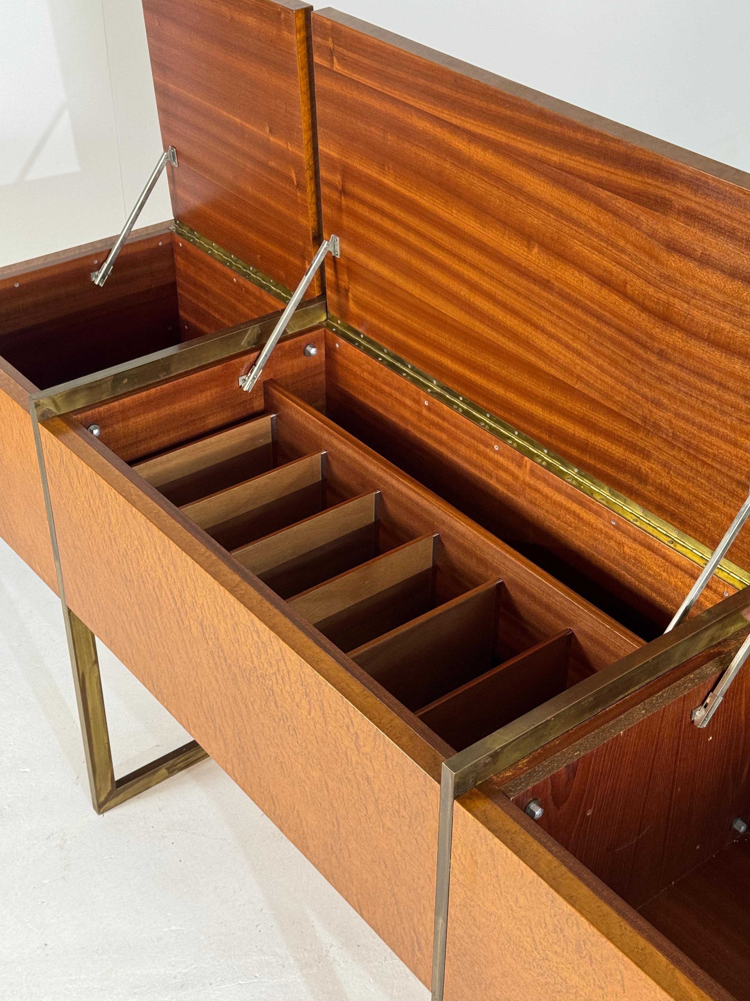 Monumental Mid-Century Burlwood and Brass Sideboard For Sale 9