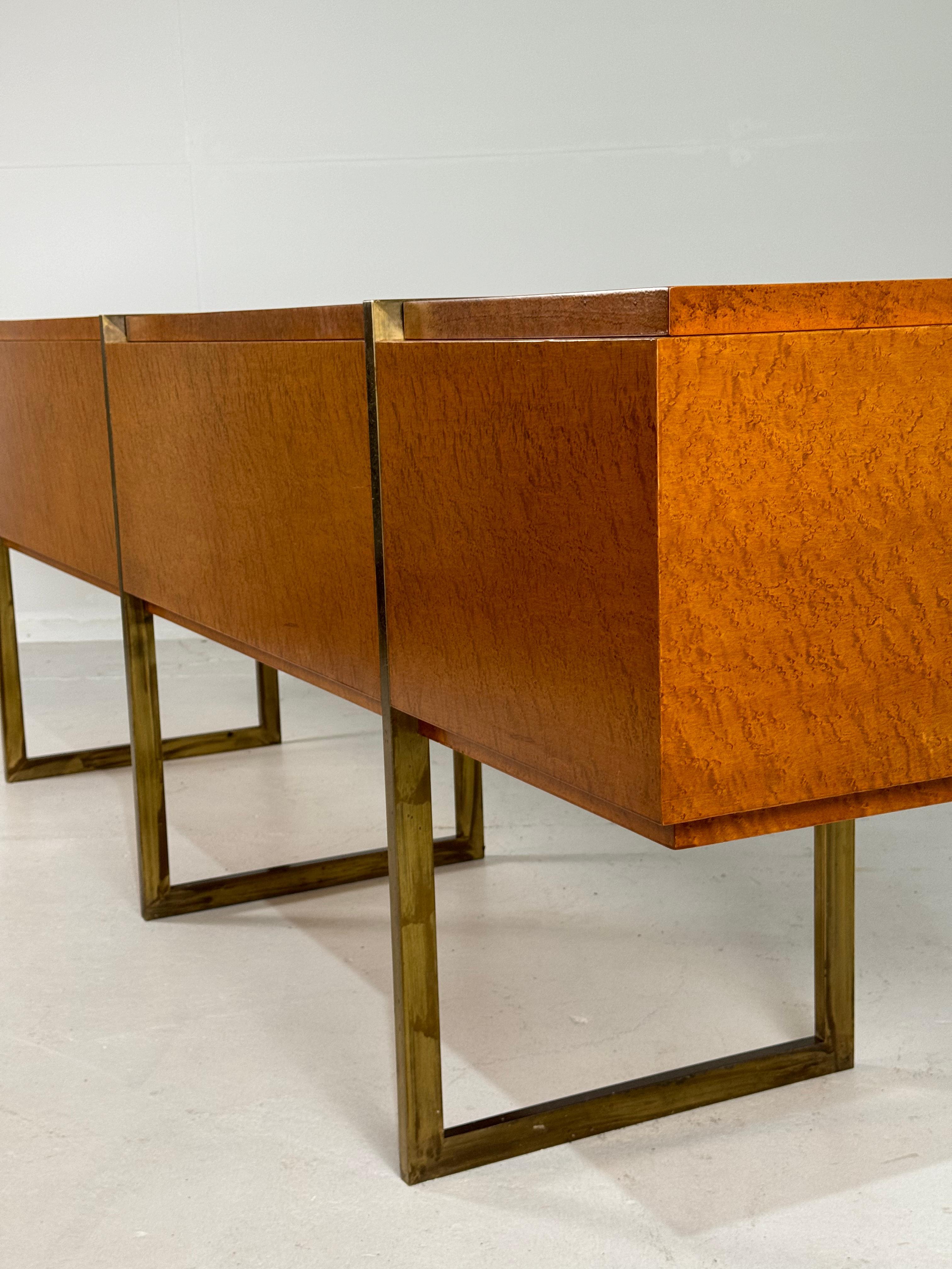 Monumental Mid-Century Burlwood and Brass Sideboard For Sale 10