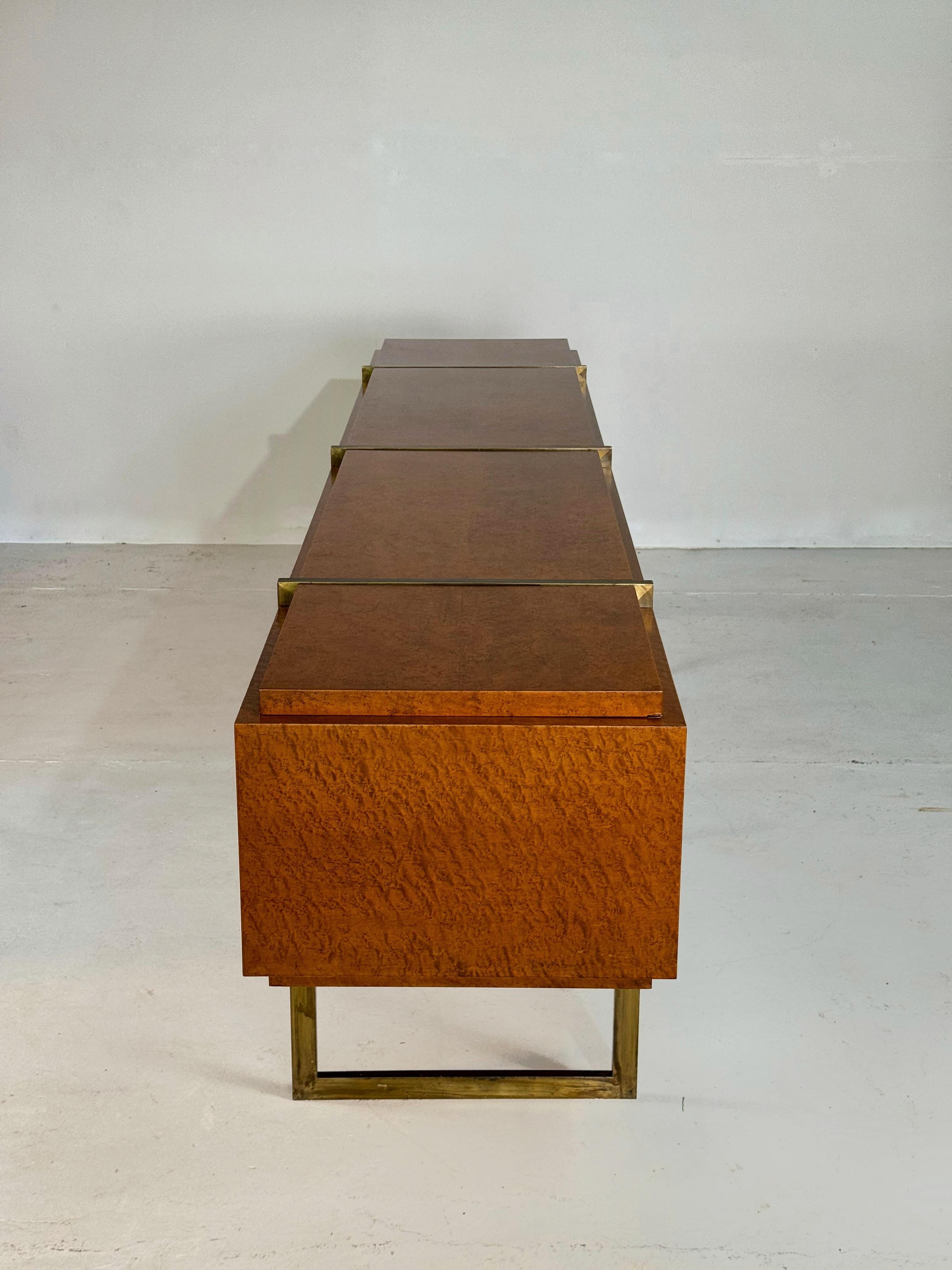 Monumental Mid-Century Burlwood and Brass Sideboard For Sale 1