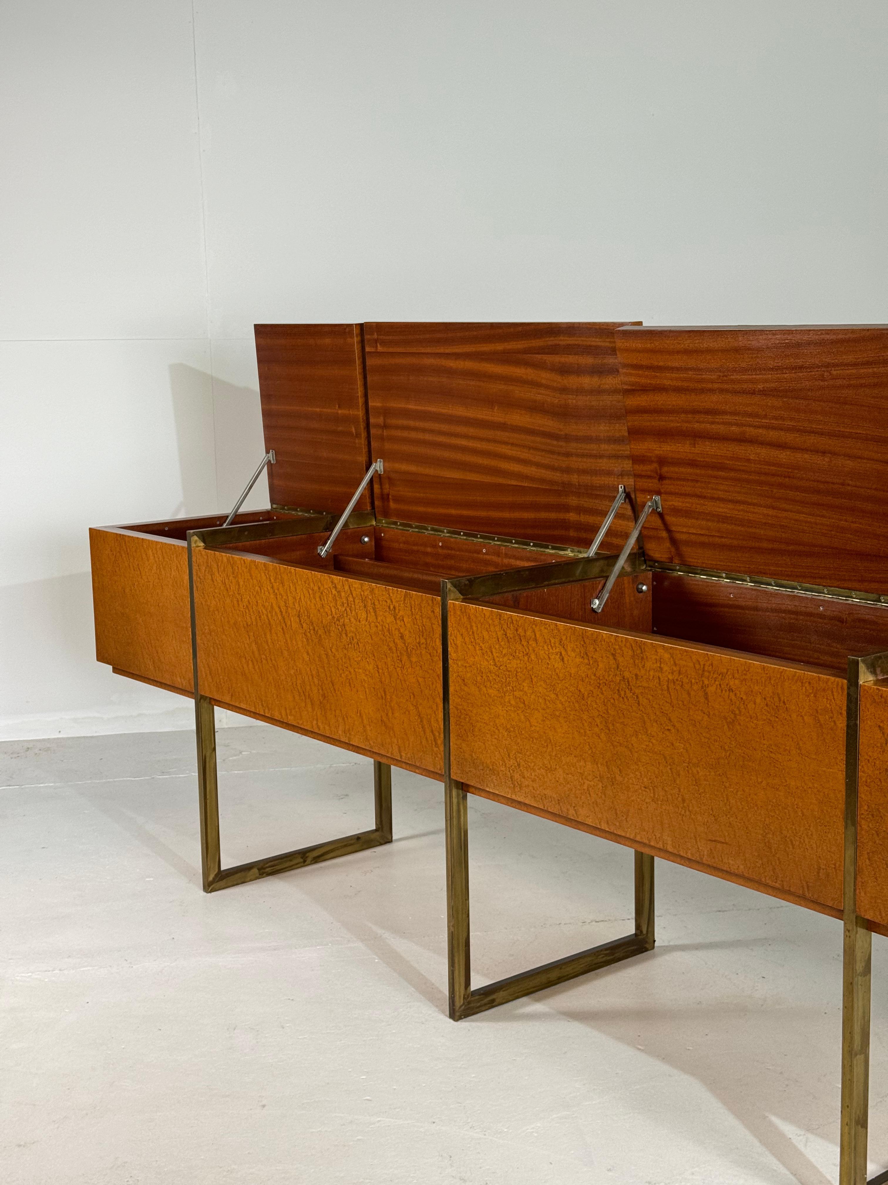 Monumental Mid-Century Burlwood and Brass Sideboard For Sale 2