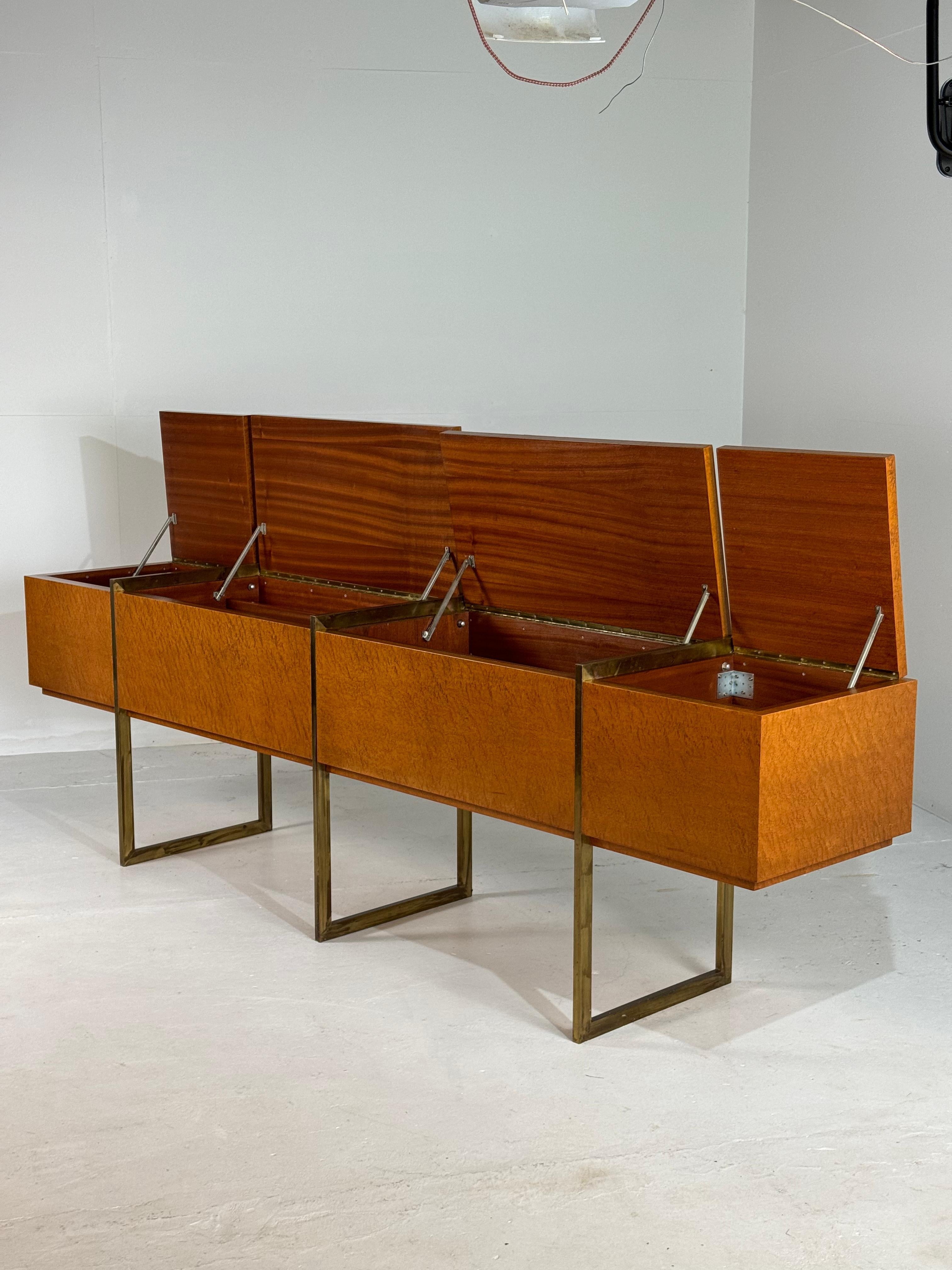 Monumental Mid-Century Burlwood and Brass Sideboard For Sale 3