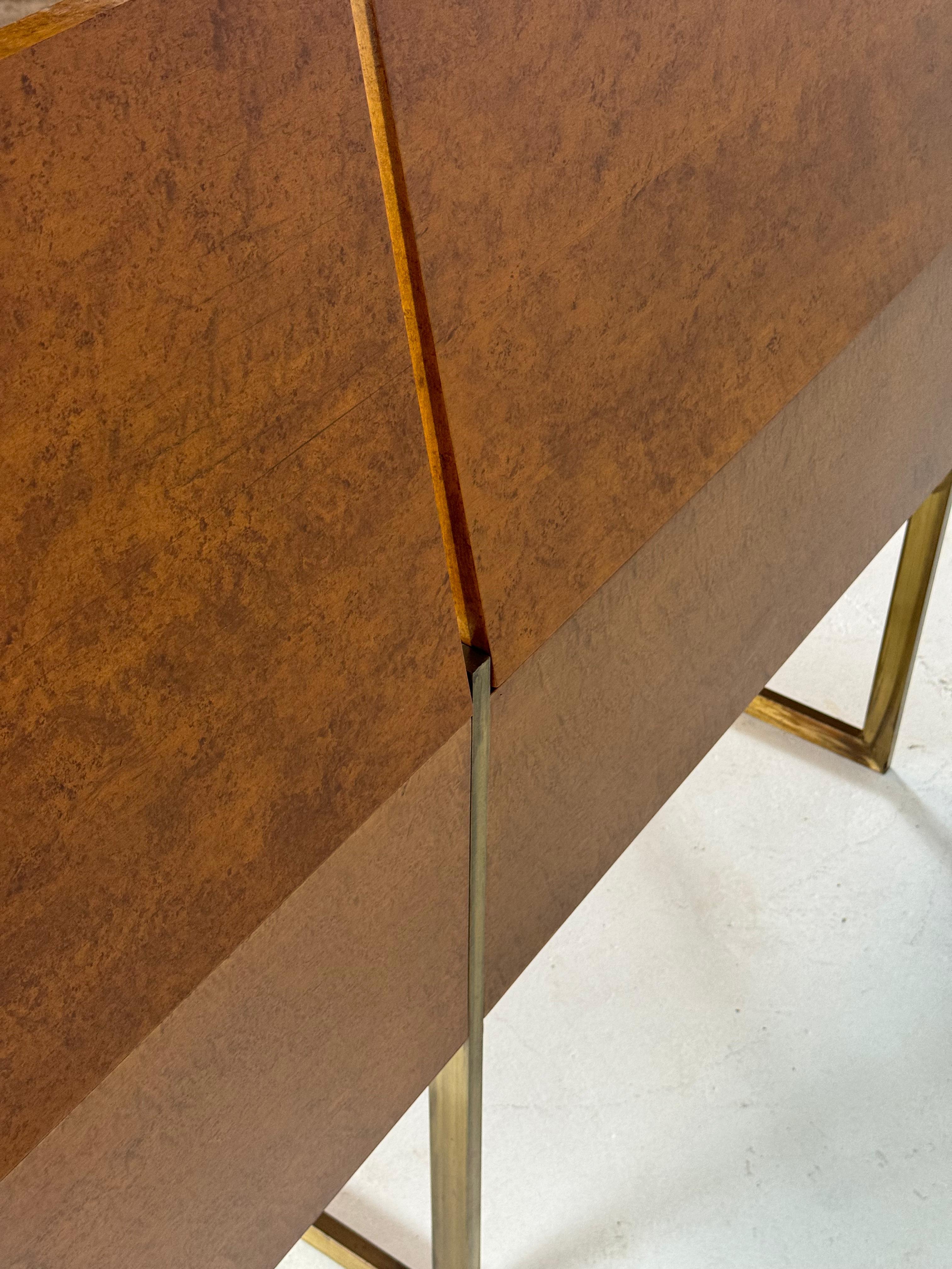 Monumental Mid-Century Burlwood and Brass Sideboard For Sale 4