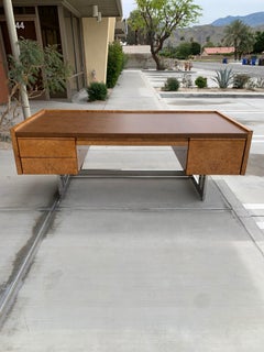 Monumental Midcentury Cantilevered Burl Wood Desk