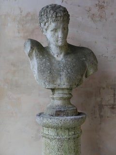 Monumental Mid-Century Cast Stone Garden Bust of Hermes