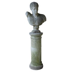 Monumental Mid-Century Cast Stone Garden Bust of Hermes