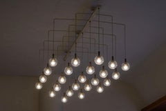 Monumental Mid Century Chandelier in Glass, Metal and Patinated Brass 1960