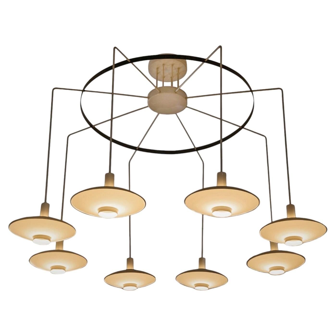 Monumentale lampadario di metà secolo in metallo laccato e acrilico opalino 1960