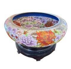 Monumental Mid Century Cloisonne Floral Lavender Bowl