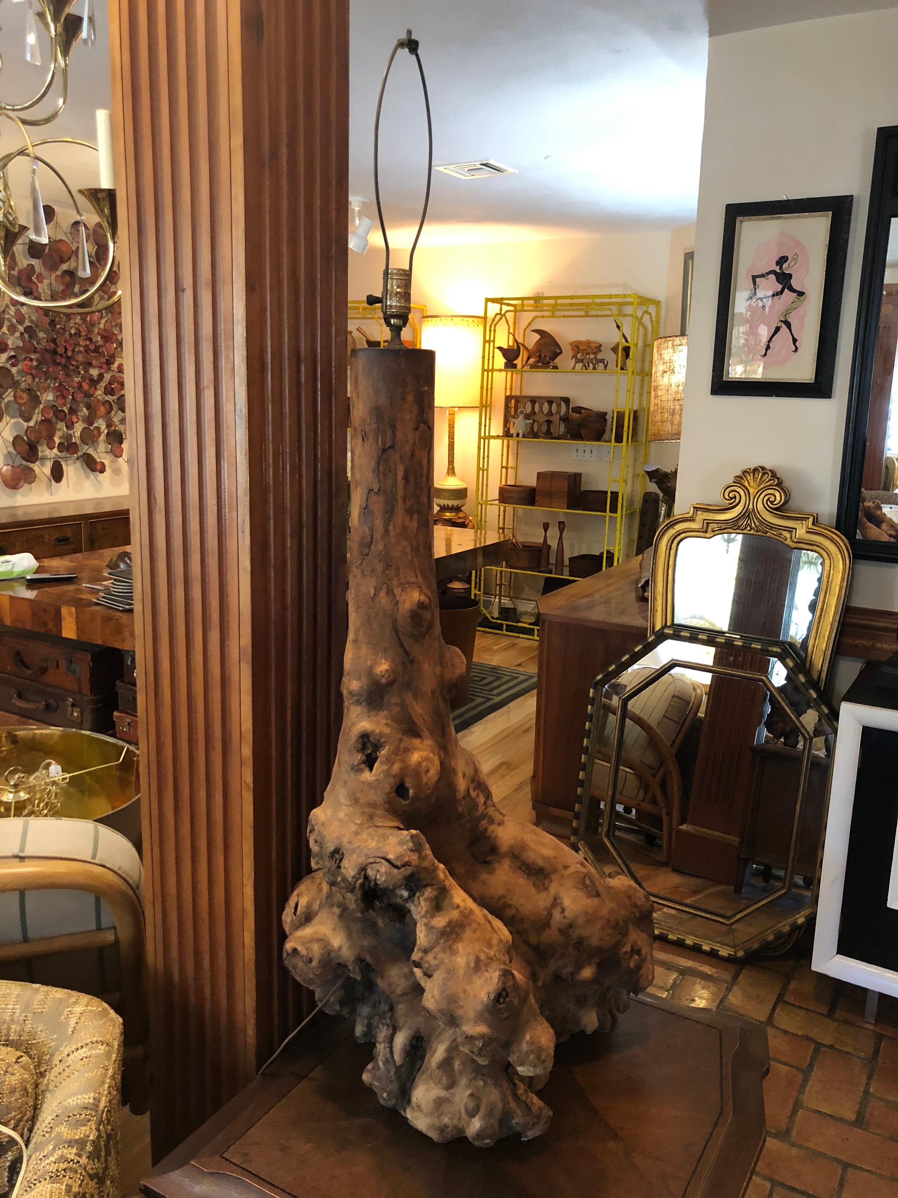 Lámpara monumental de madera de deriva de mediados de siglo mediados del siglo XX en venta