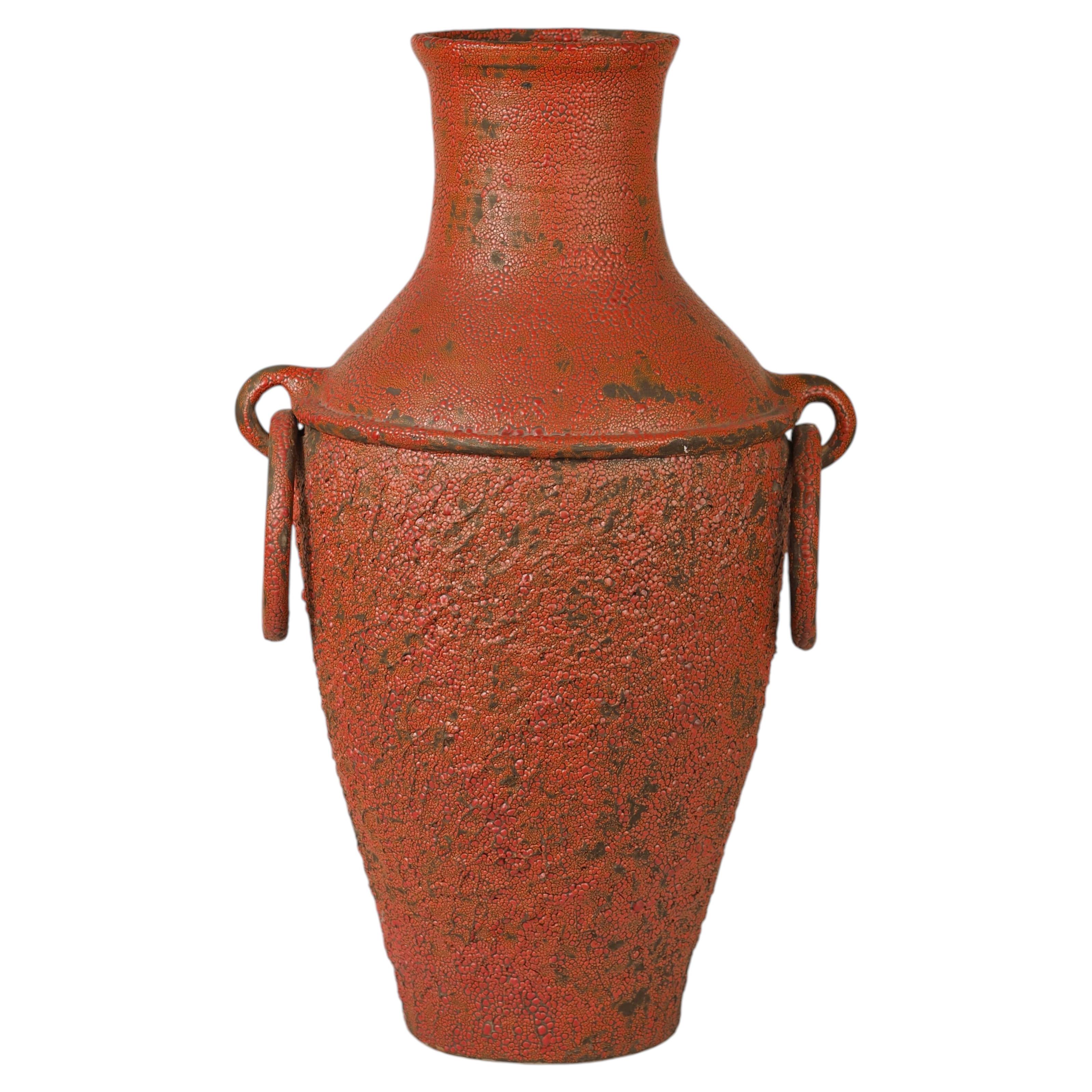 Monumental Mid-Century Fat Lava Floor Vase with Rare Movable Ceramic Handmade For Sale