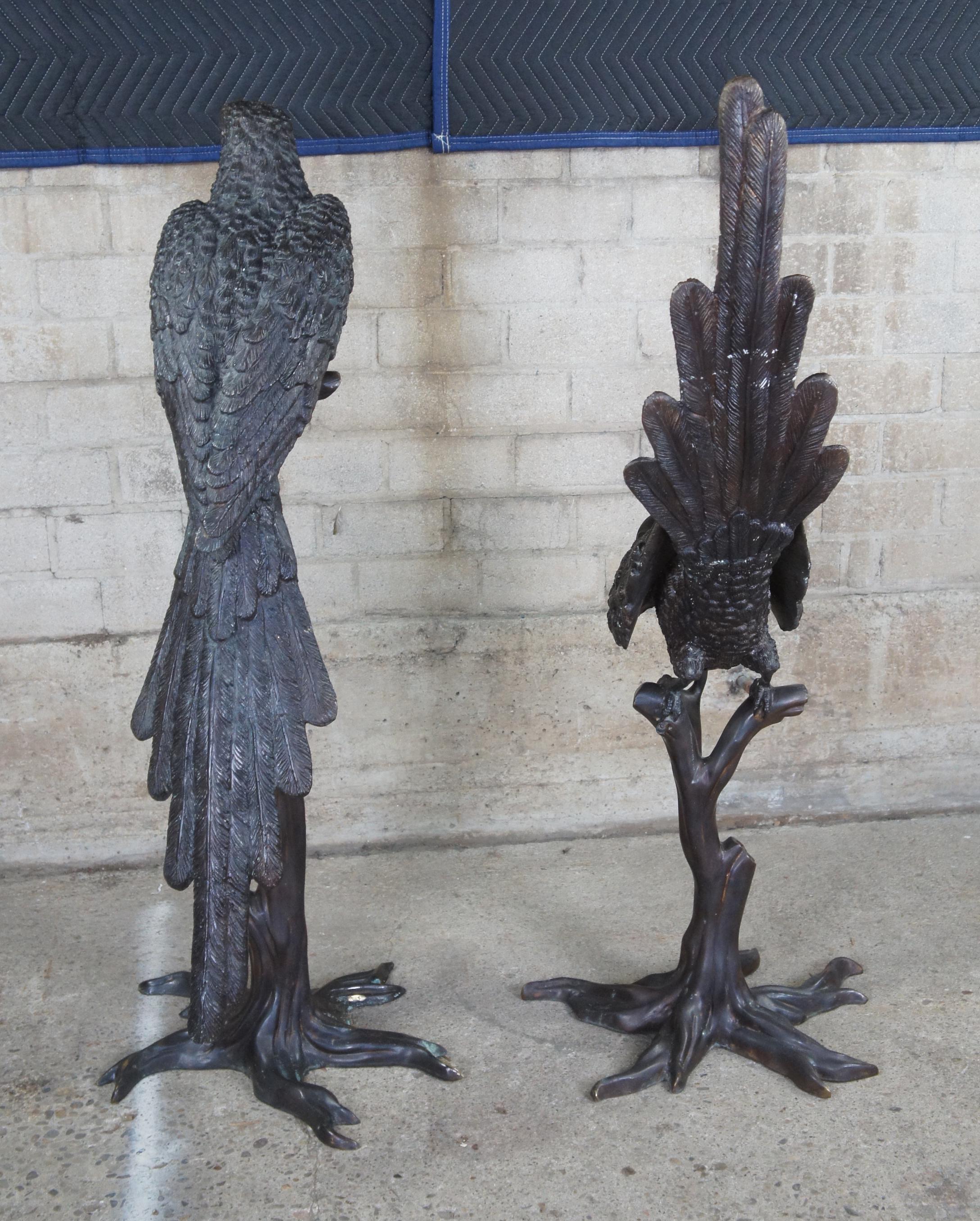 20th Century French Art Deco Pair Lifesize Bronze Parrot Bird Sculptures Statues Camille 55