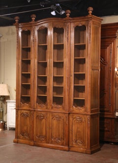 French Louis XIV Carved Walnut and Wire Four-Door Bookcase Cabinet