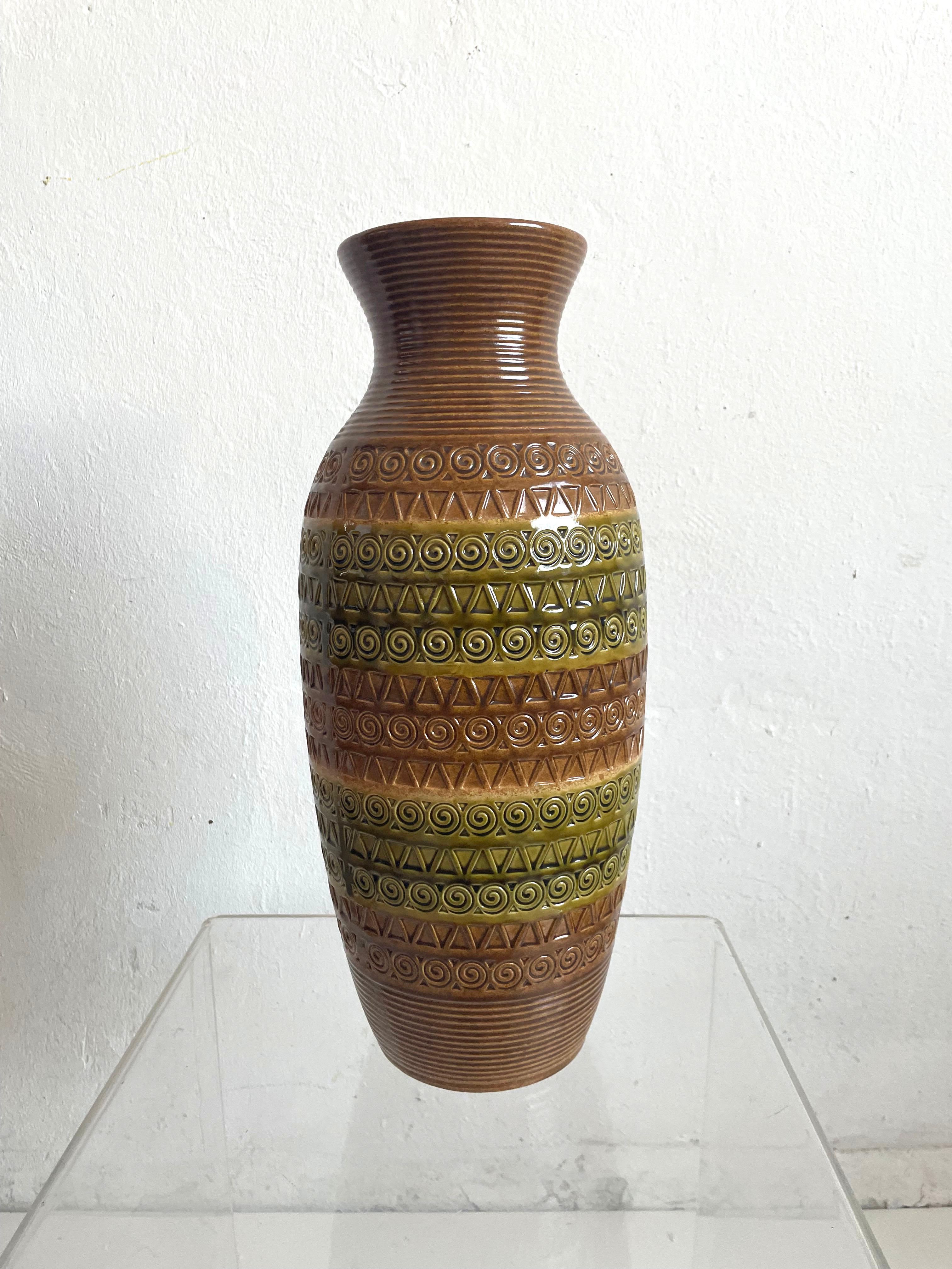 20th Century Monumental Mid Century German Pottery XL Floor Vase, Bitossi Style, 1960s 1970s