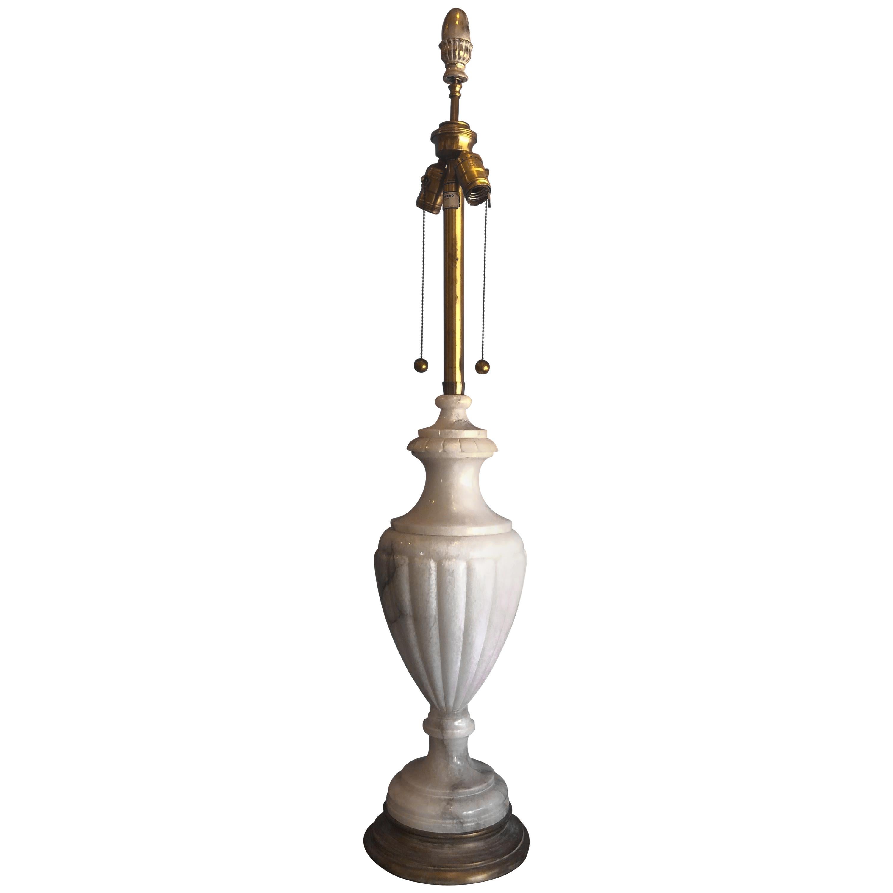 Monumental Midcentury Hand Carved Marble Table Lamp by Marbro Lamp Company