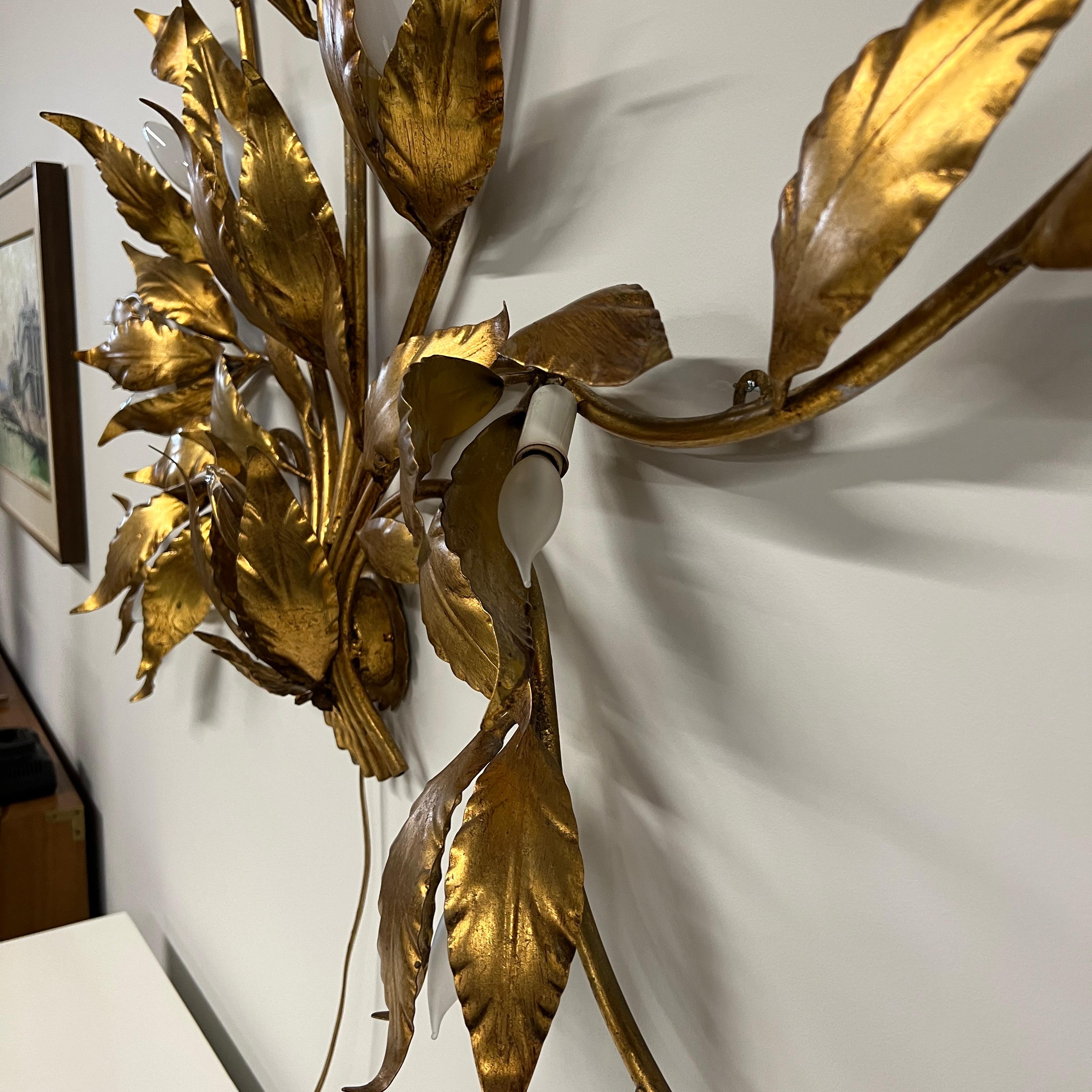 German Monumental Mid-Century Hollywood Regency Gilded Wall Sconce By Hans Kogl For Sale