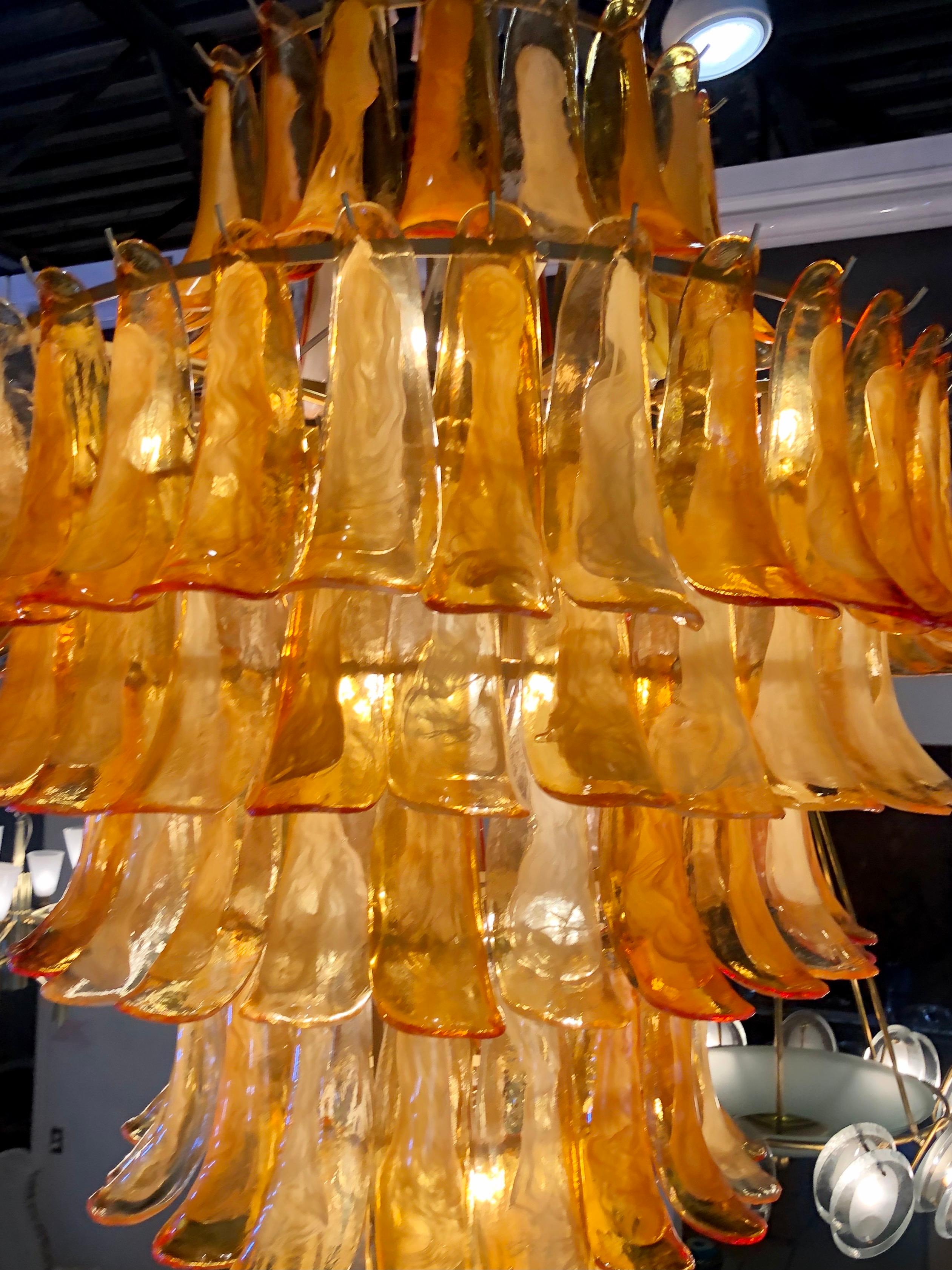 20th Century Monumental Mid Century Italian Brass and Blown Glass Chandelier, Mazzega For Sale