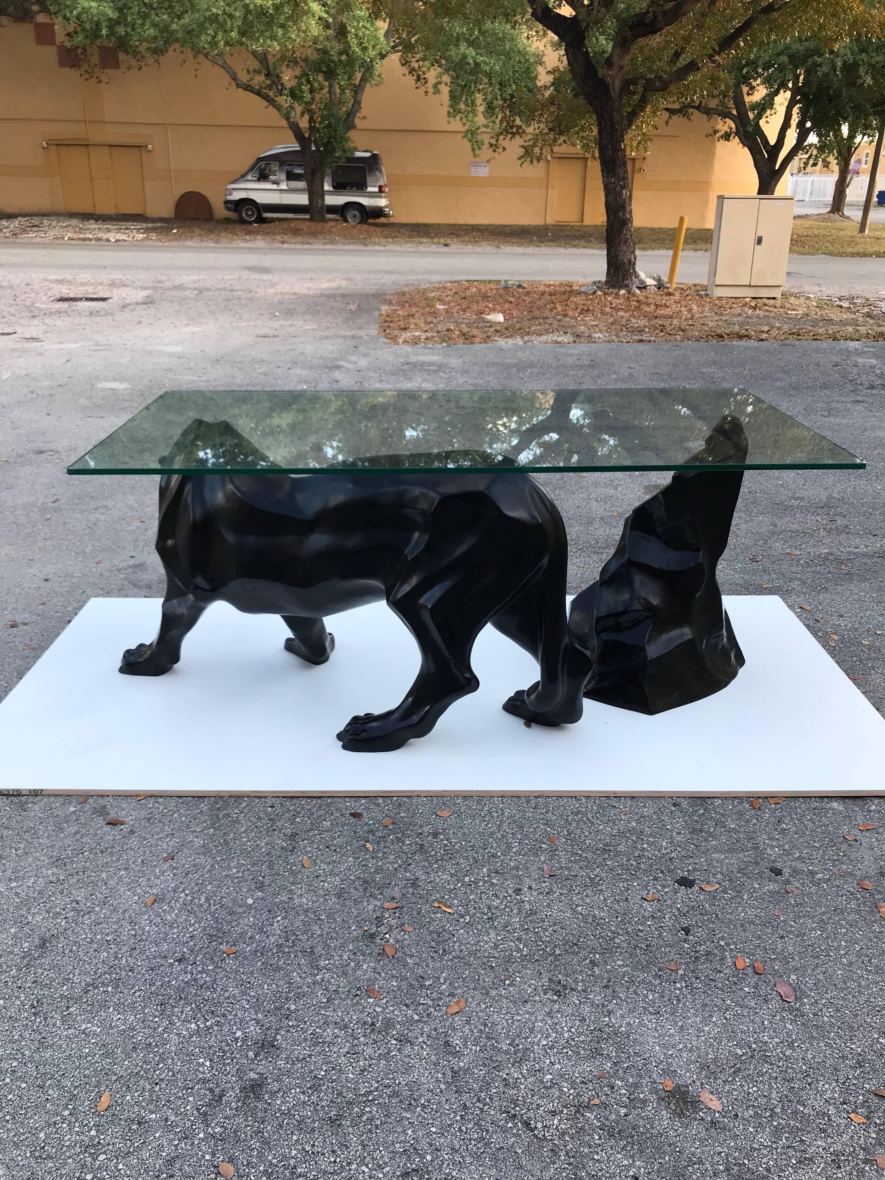 Glass Monumental Mid-Century Modern Black Panther Centre Table or Console Table