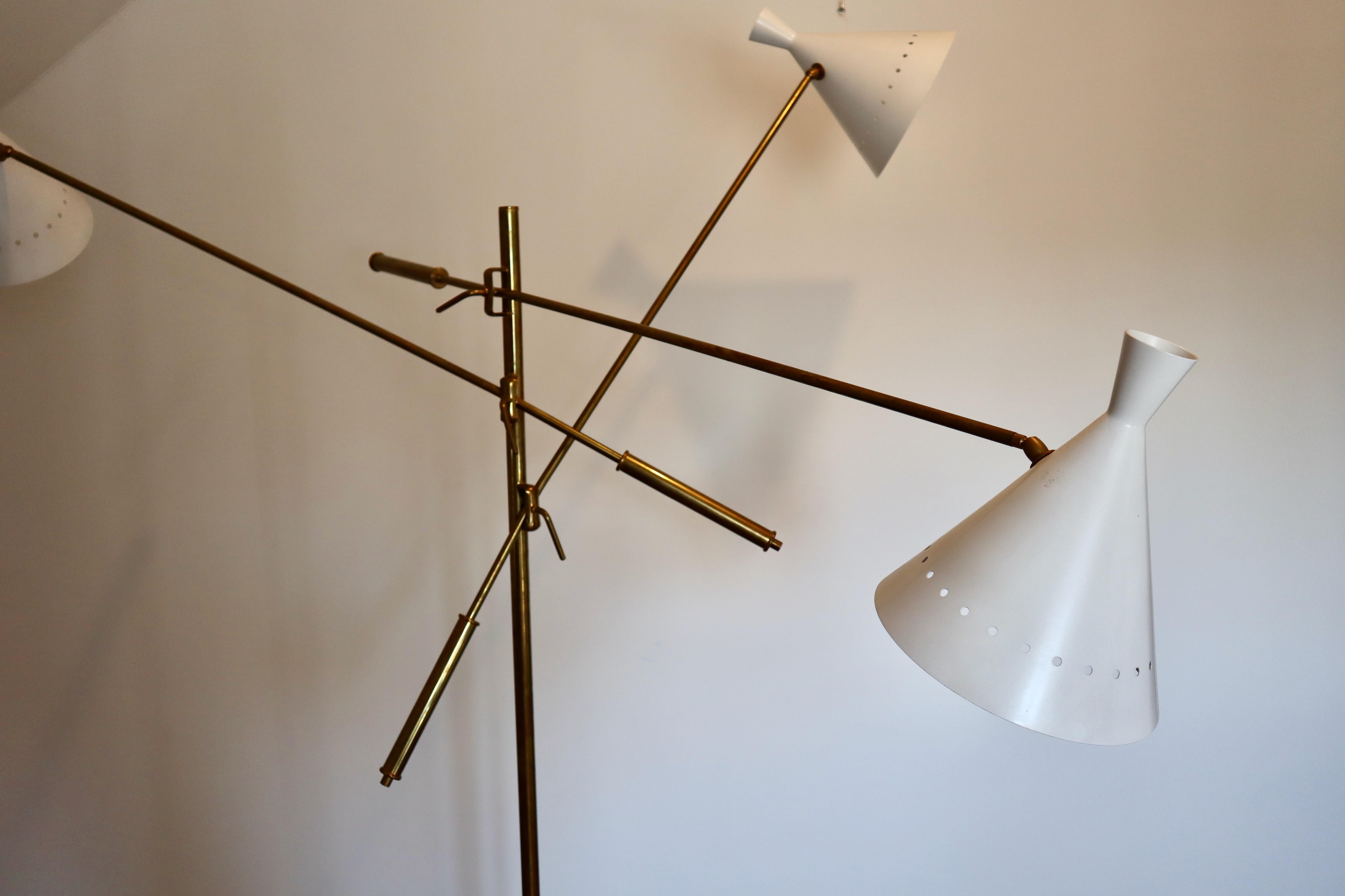 Italian Monumental Mid Century Modern Brass Floor Lamp, Lelli, Ponti, Royère style For Sale