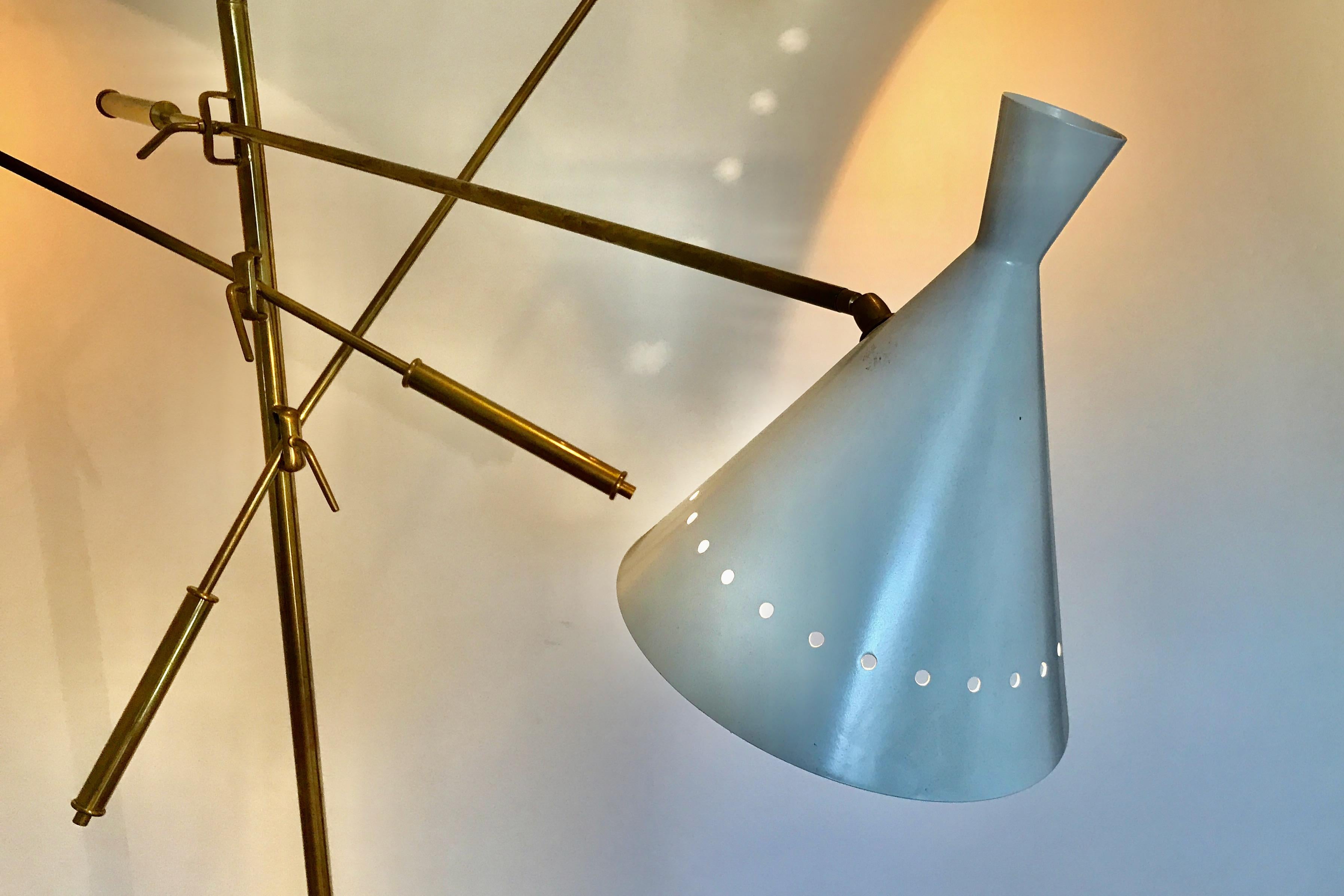 Metal Monumental Mid Century Modern Brass Floor Lamp, Lelli, Ponti, Royère style For Sale