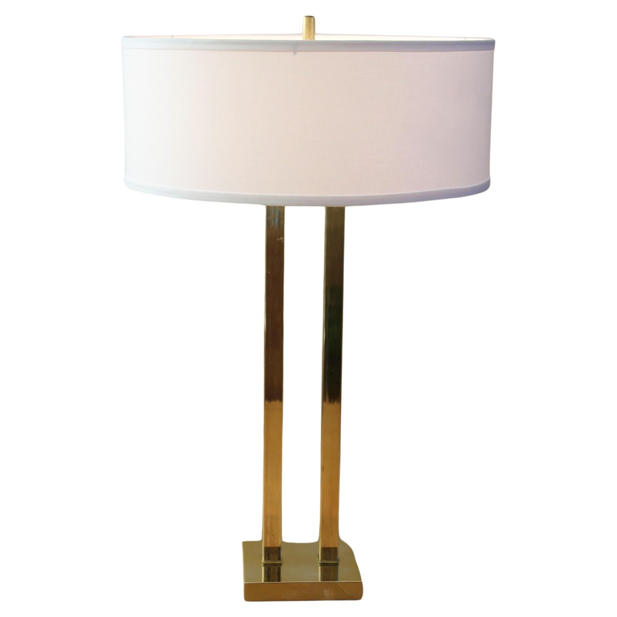 Monumentale Mid-Century-Modern-Lampe aus gebürstetem Messing mit Lorbeer, Richard Barr, seltenes Design