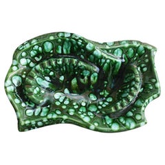 Monumental Mid-Century Modern Ceramic Malachite Look Green Ashtray or Catchall