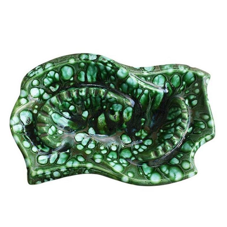 Céramique Cendrier ou attrape-tout monumental en céramique vert aspect malachite, moderne du milieu du siècle dernier en vente