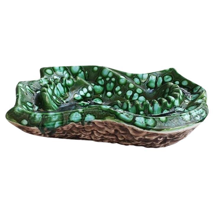 Monumental Mid-Century Modern Ceramic Malachite Look Green Ashtray or Catchall For Sale