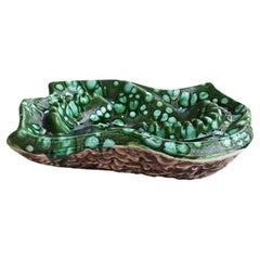 Vintage Monumental Mid-Century Modern Ceramic Malachite Look Green Ashtray or Catchall