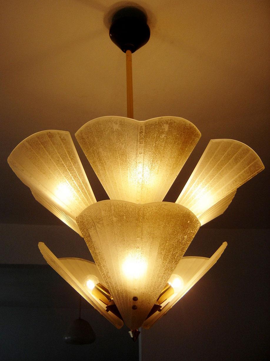 Frosted Monumental Mid-Century Modern Chandelier or Pendant Lamp by J.T. Kalmar, 1950s