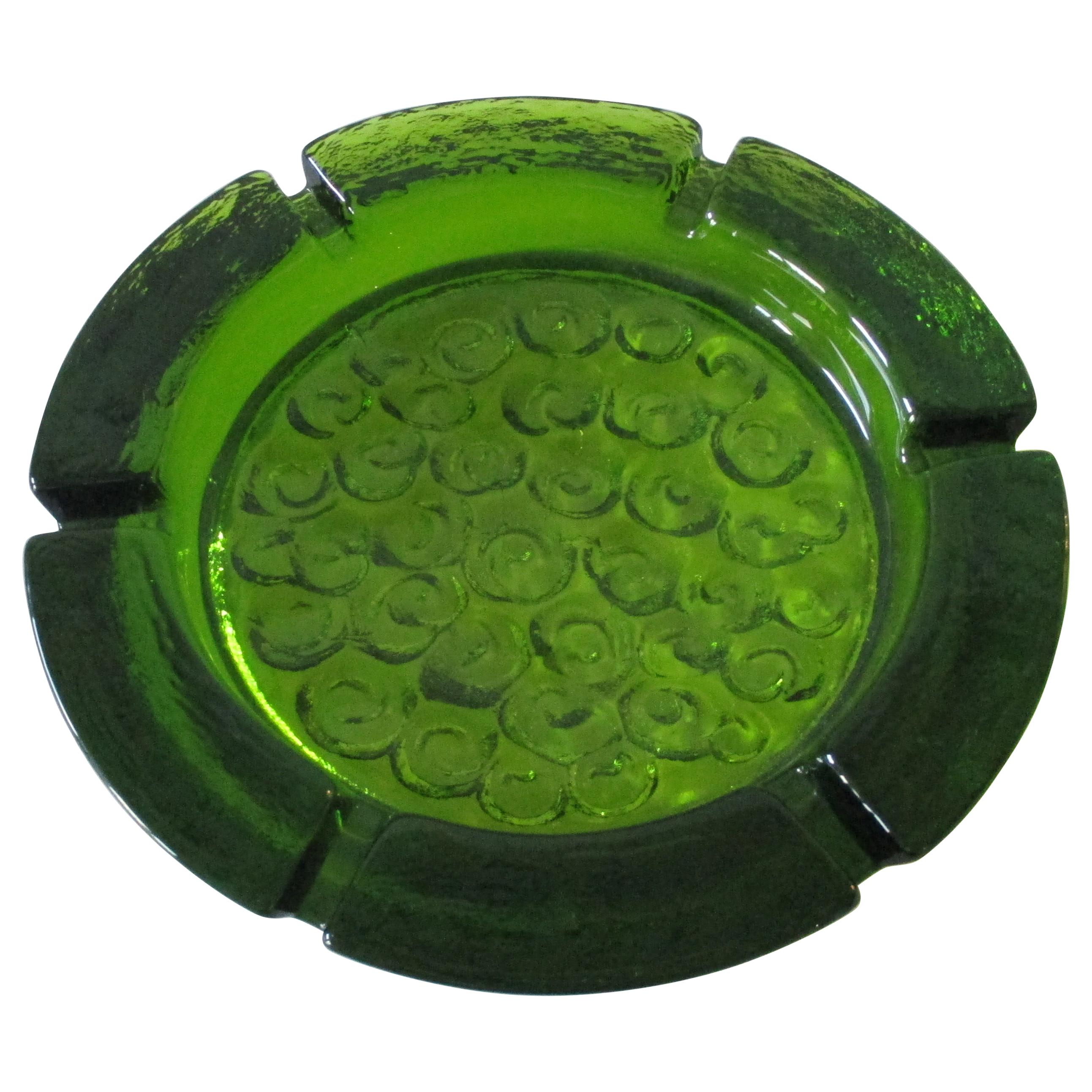 Large Scale Mid-Century Modern Emerald Green Blenko Glass Ashtray