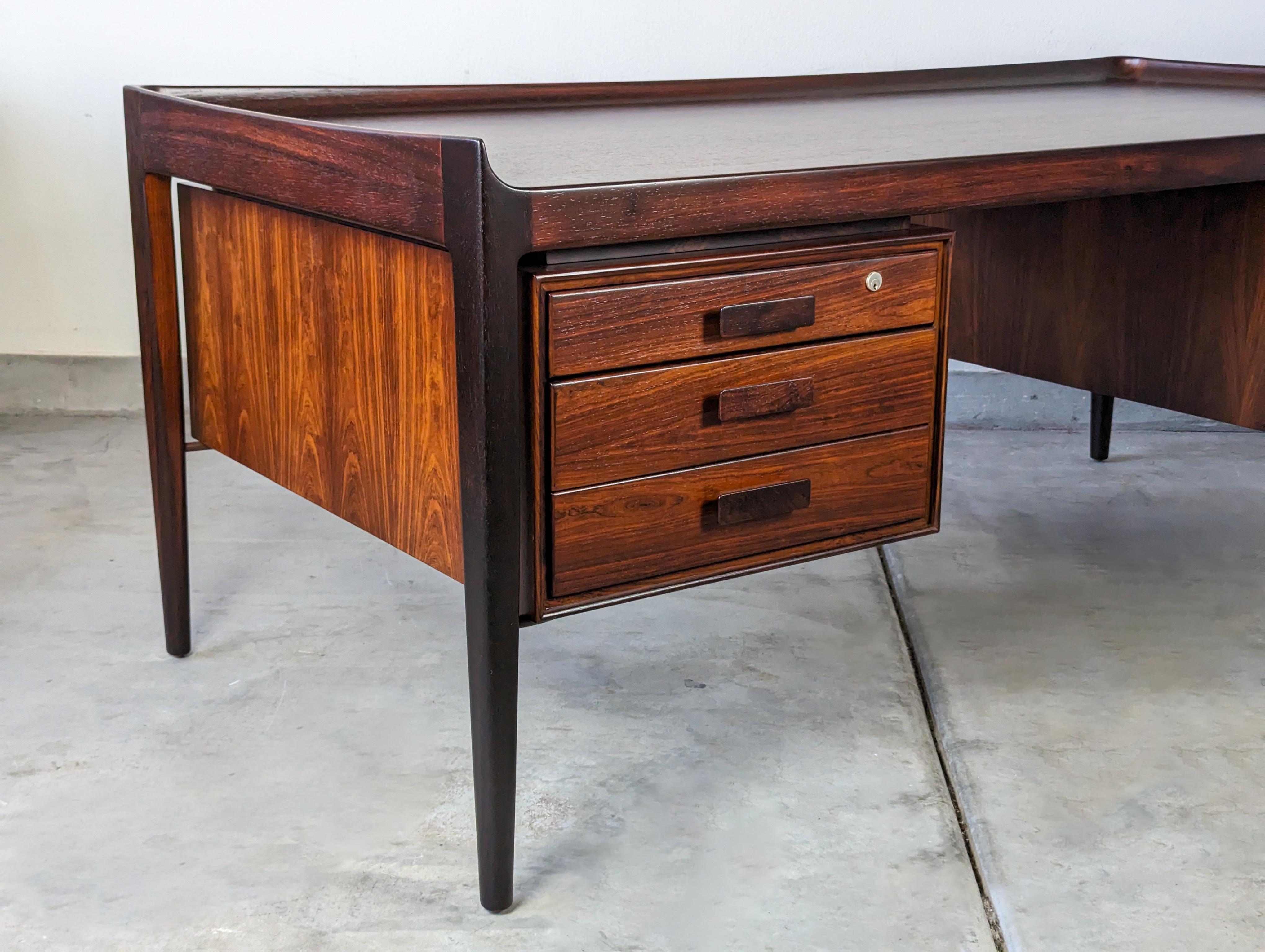 Monumental Mid Century Modern Executive Rosewood Scandinavian Desk, c1960s In Excellent Condition For Sale In Chino Hills, CA
