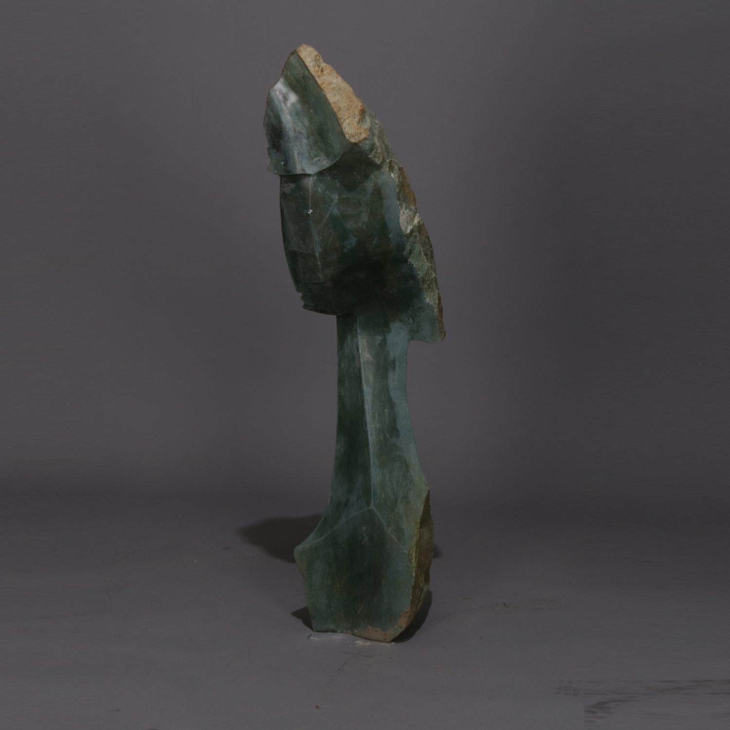 20th Century Monumental Mid-Century Modern Hand Carved Serpentine Sculpture of Woman