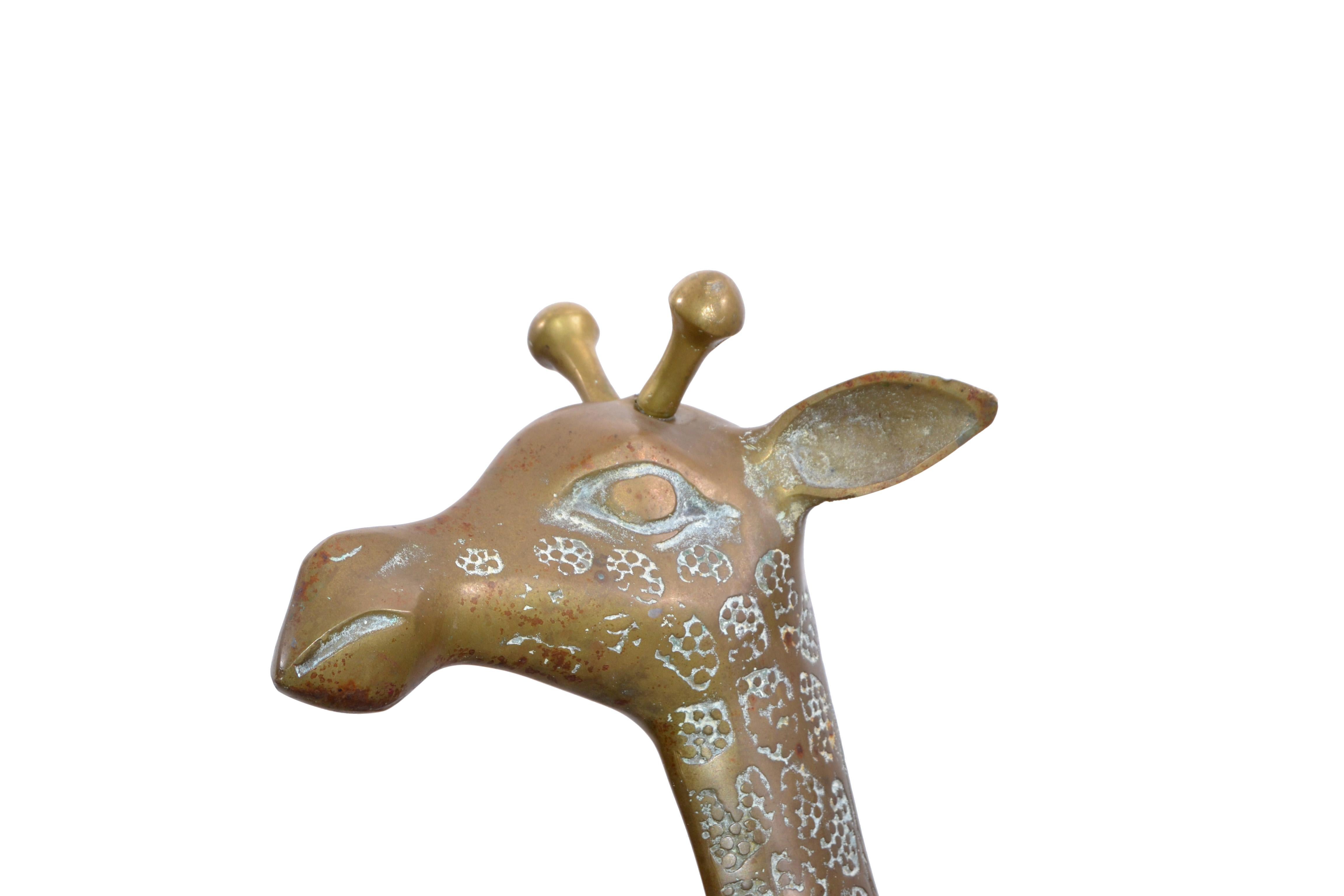 American Monumental Mid-Century Modern Handcrafted Brass Bronze Giraffe Animal Sculpture For Sale