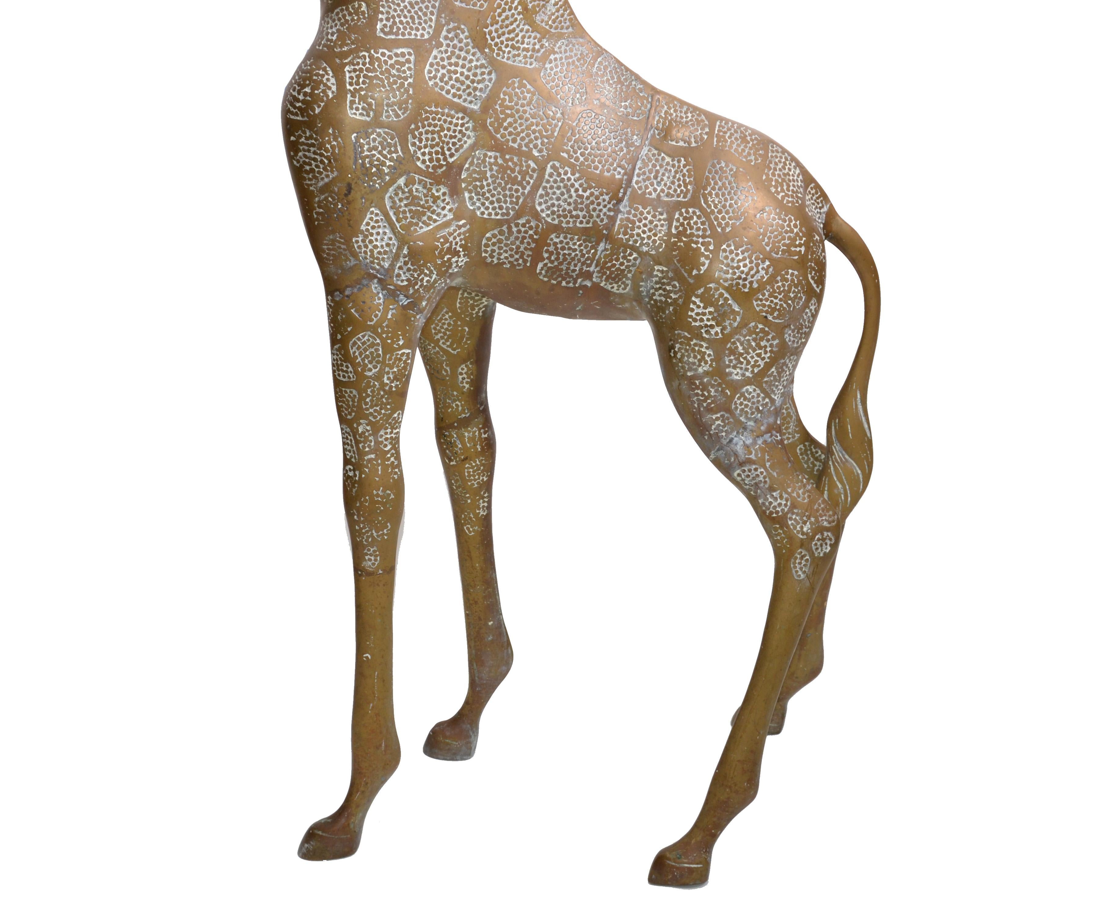 Late 20th Century Monumental Mid-Century Modern Handcrafted Brass Bronze Giraffe Animal Sculpture For Sale