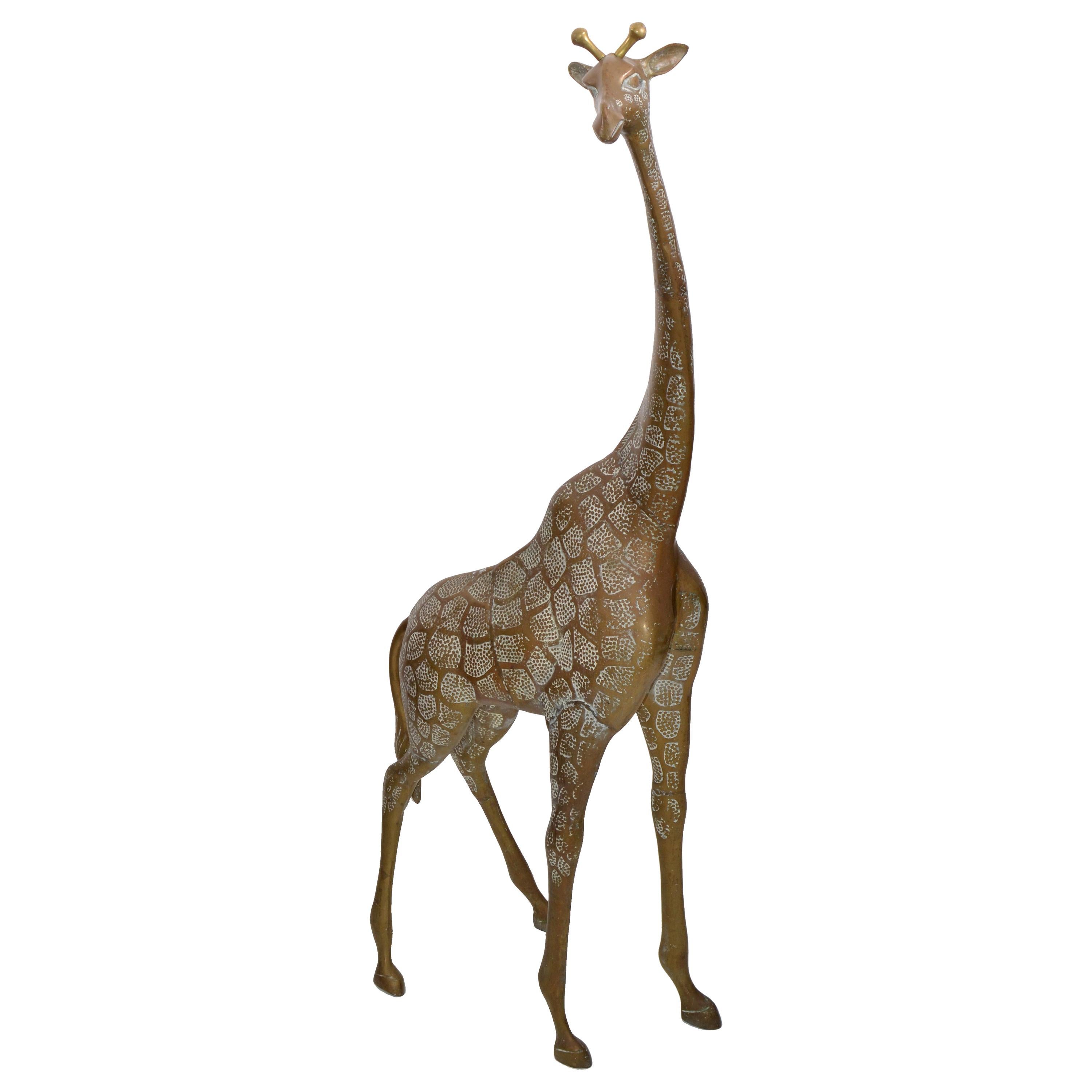 Monumental Mid-Century Modern Handcrafted Brass Bronze Giraffe, Animal Sculpture