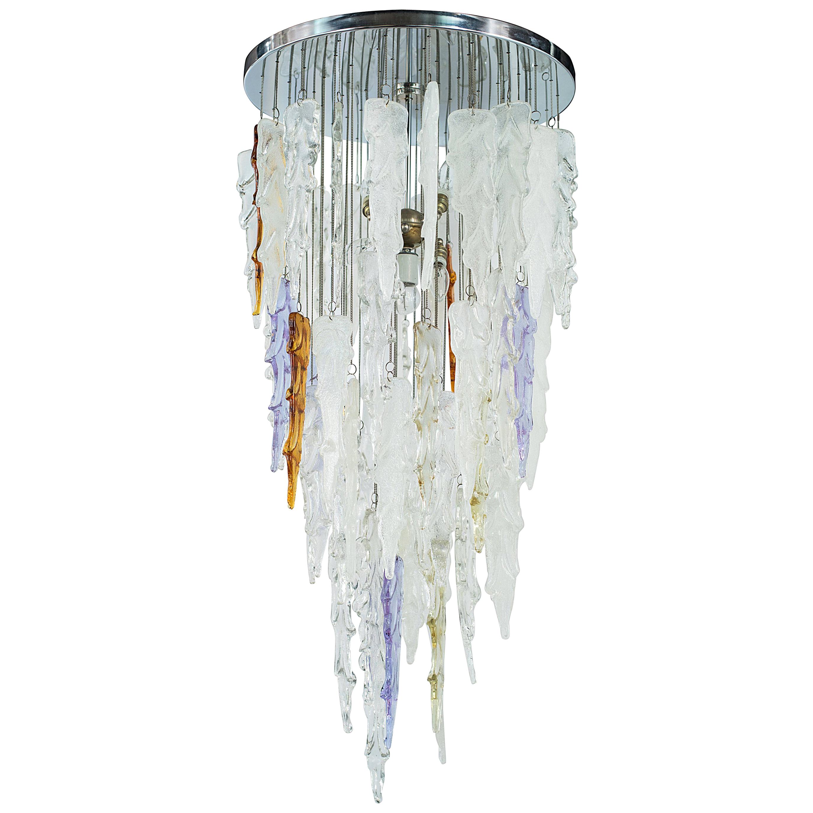 Large Murano Pendant Chandelier with Colored Glass by Mazzega, c. 1970s For Sale