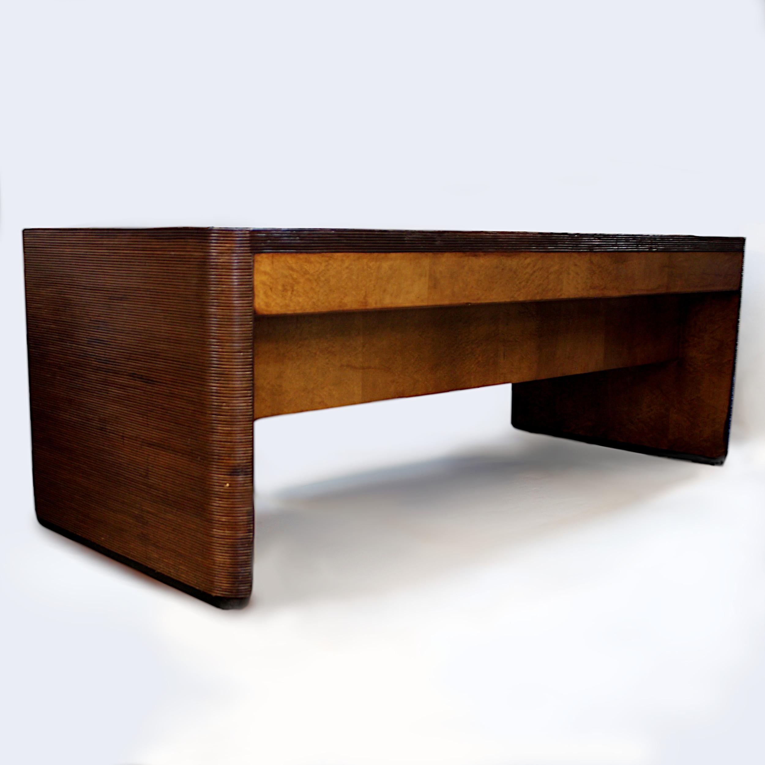 Late 20th Century Monumental Mid-Century Modern Rattan Executive Desk by Karl Rausch for Baker