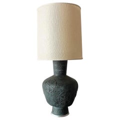 Monumental Mid-Century Modern Studio Dark Seafoam Green Lamp with Original Shade