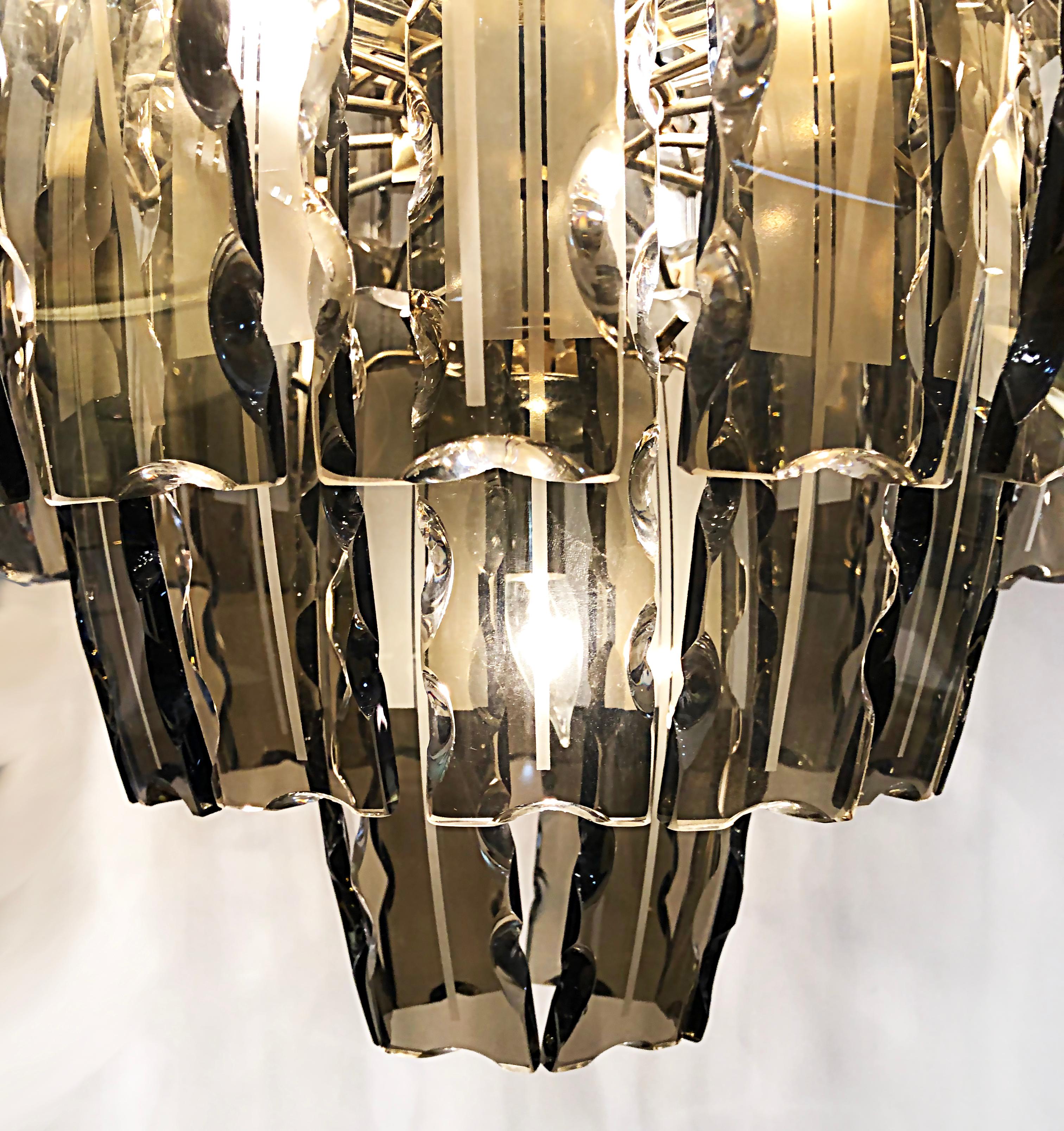 Late 20th Century Monumental Mid-Century Modern Tiered Chandelier with Amber Tinted Glass Crystals