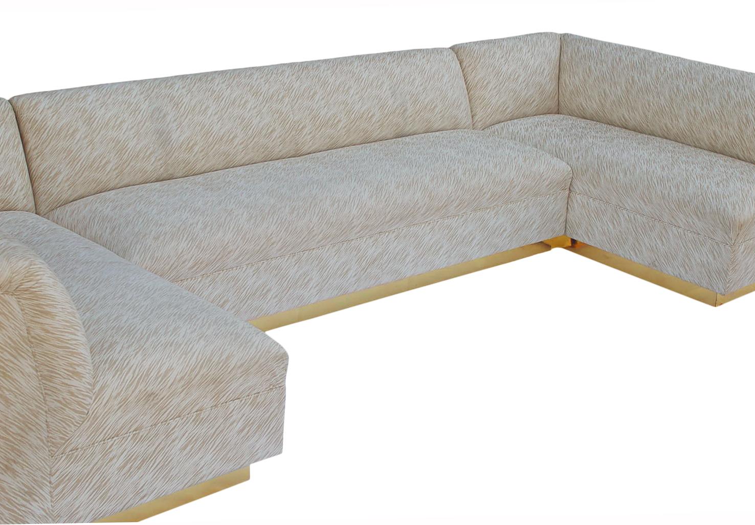 American Monumental Mid-Century Modern U-Shaped Pit Sectional Sofa with Brass Base