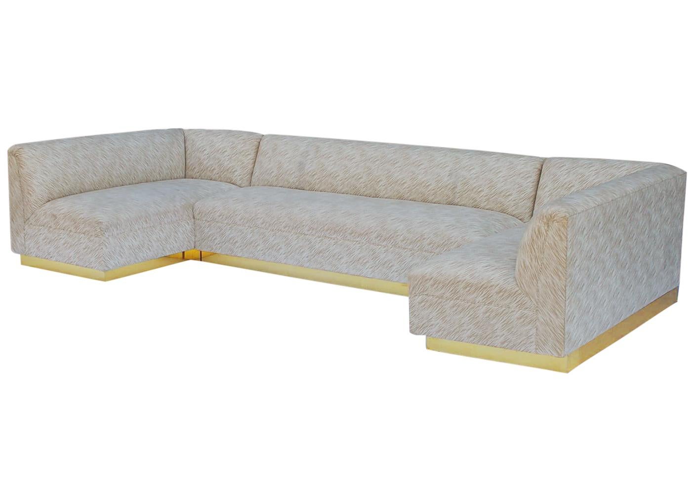 Late 20th Century Monumental Mid-Century Modern U-Shaped Pit Sectional Sofa with Brass Base