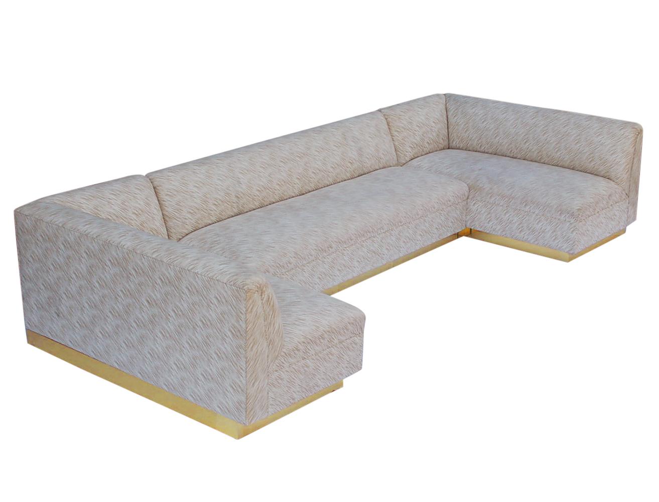 Monumental Mid-Century Modern U-Shaped Pit Sectional Sofa with Brass Base 1
