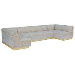 Monumental Mid-Century Modern U-Shaped Pit Sectional Sofa with Brass Base