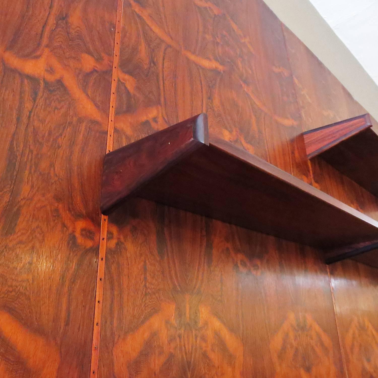 Lacquered Monumental Midcentury Rosewood Wall Display Unit