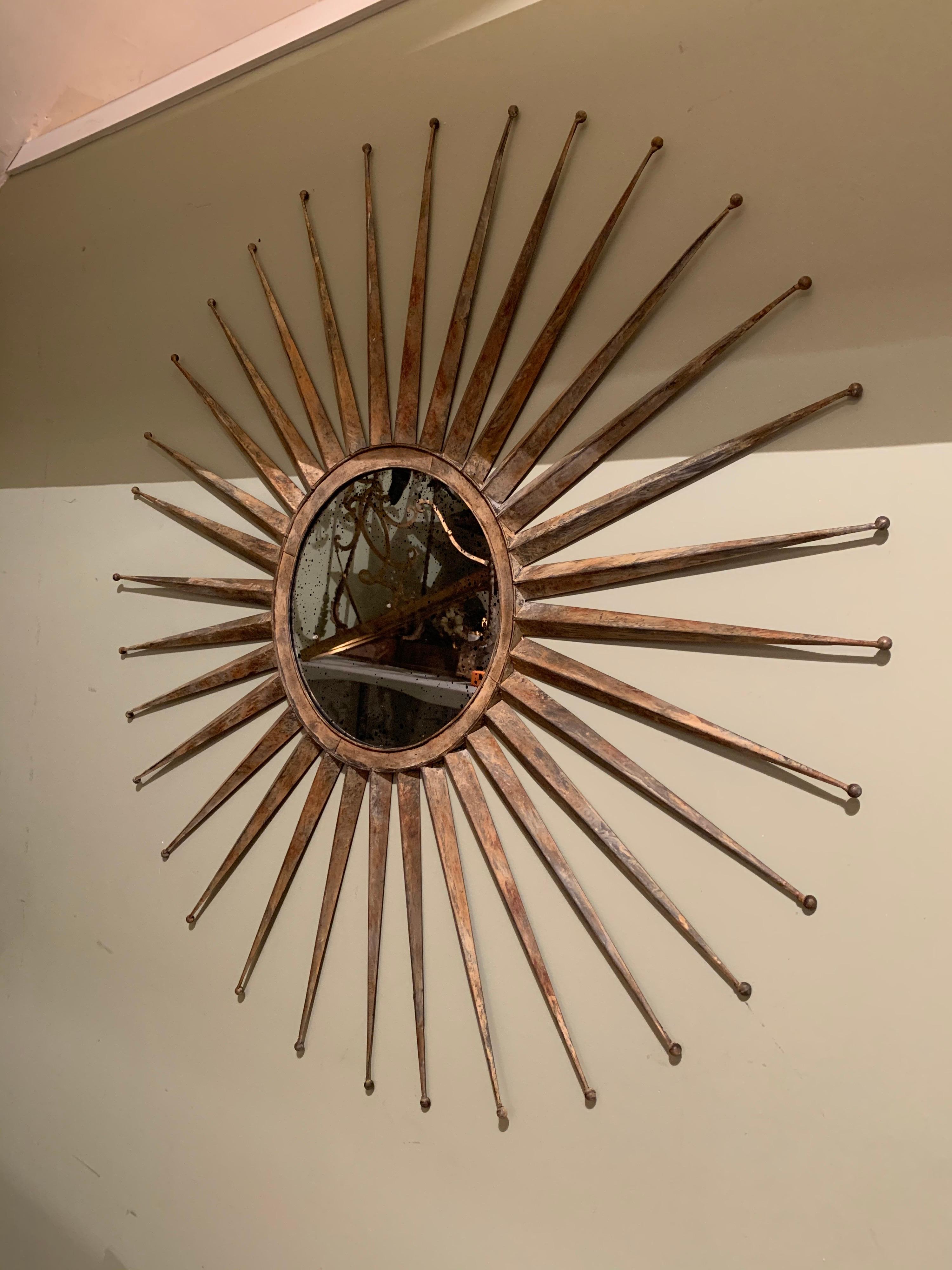 Monumental Mid Century Rustic Metal Starburst Mirror 5