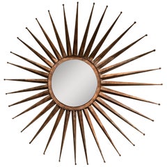 Monumental Mid Century Rustic Metal Starburst Mirror